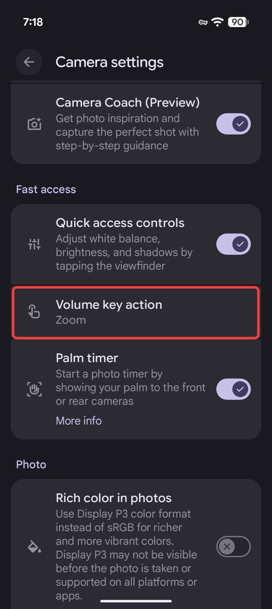 google pixel 10 pro screenshot camera app settings volume key action 1