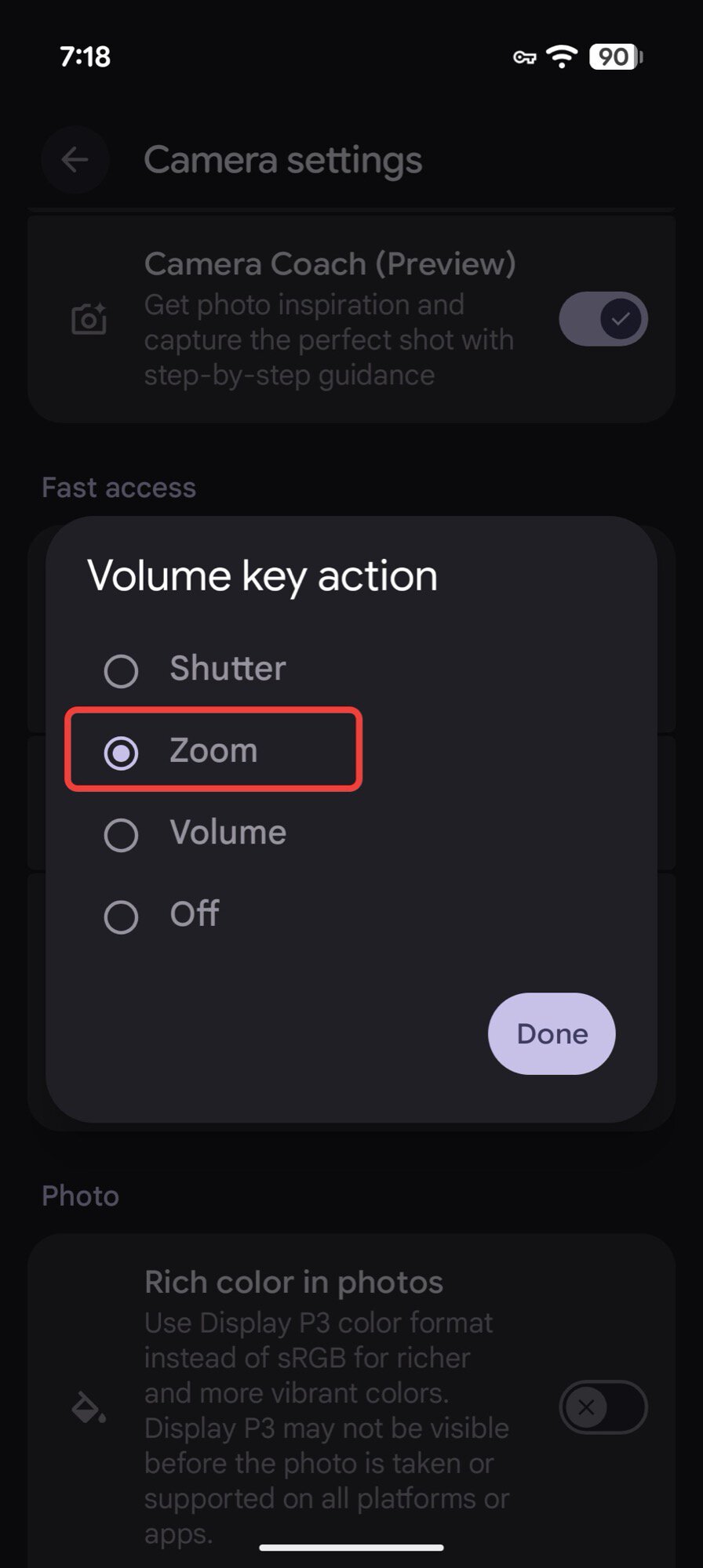 google pixel 10 pro screenshot camera app settings volume key action 2