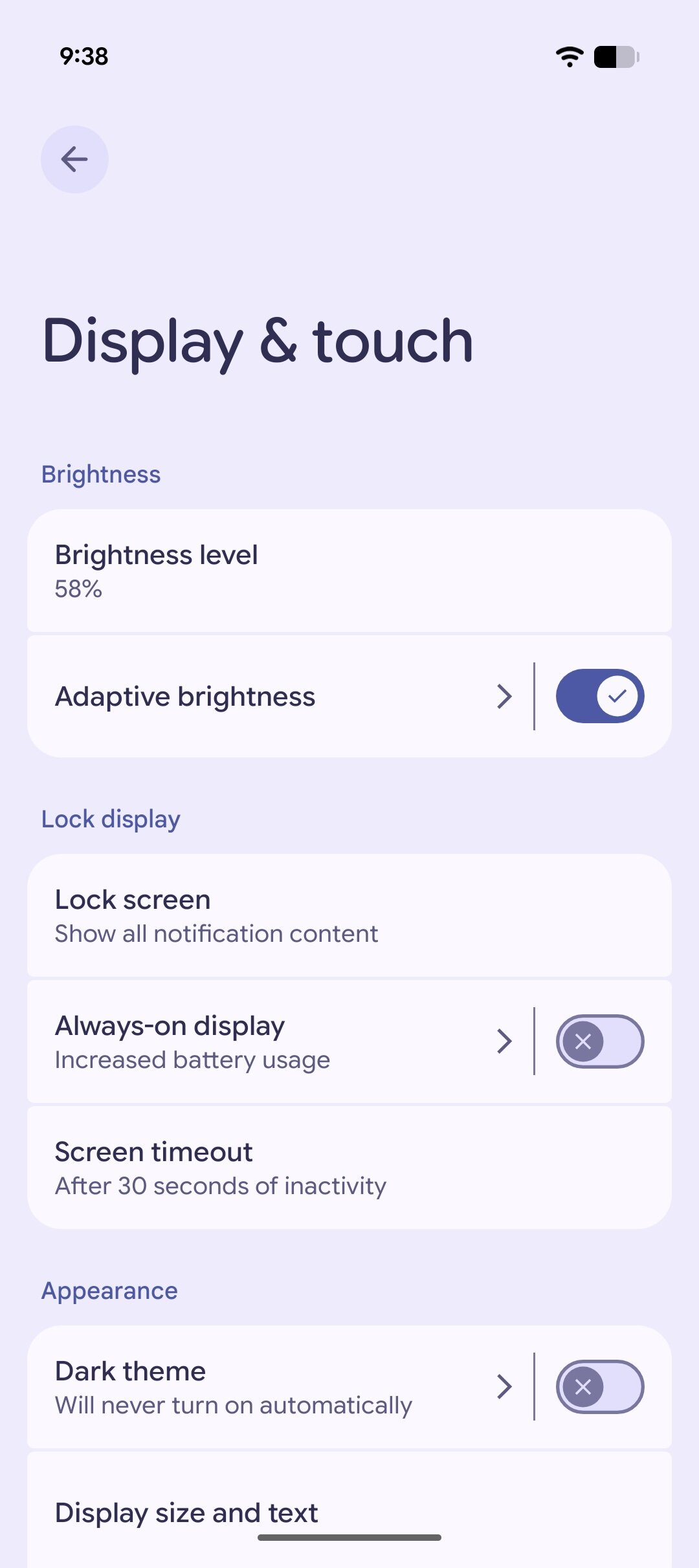 Google Pixel 10 Settings app, showing how to enable Smooth Display on the phone.