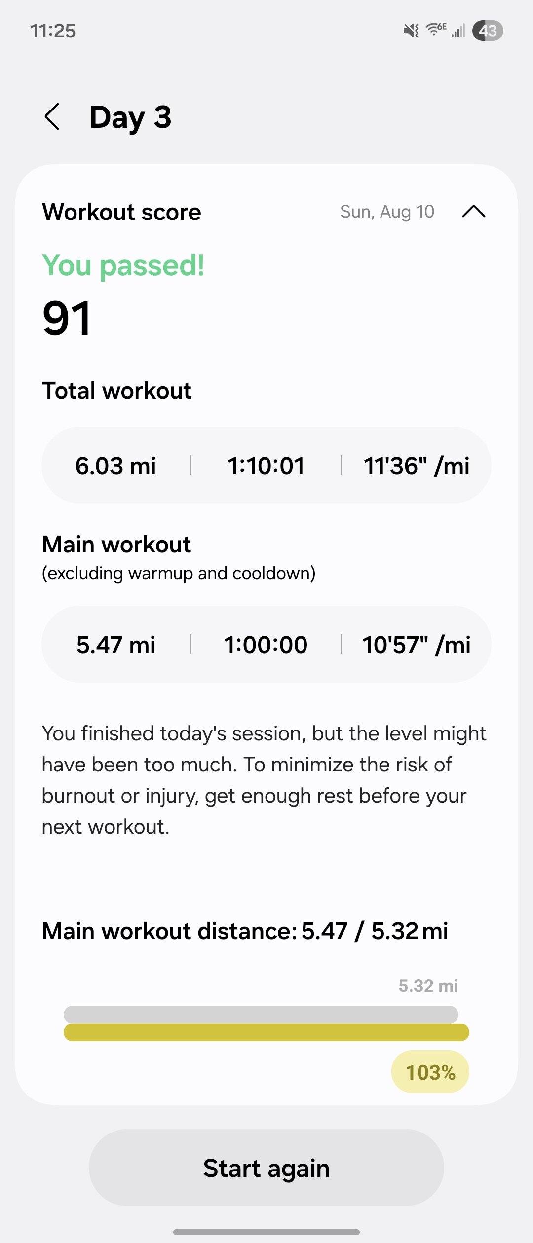 Screenshot of Running Coach in Samsung Health.