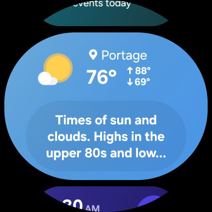 A page with multiple tiles in One UI 8 Watch.