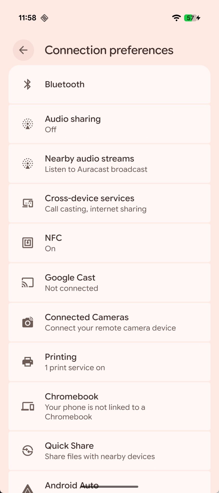Connection preferences on a Pixel 9 running Android 16 QPR1