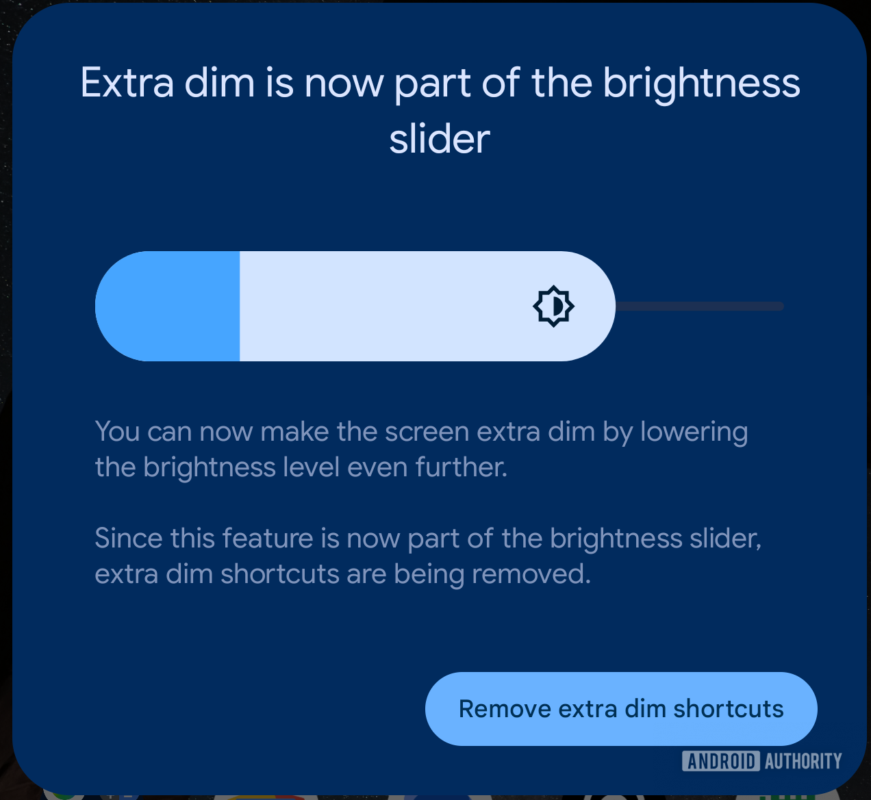 Extra dim shortcut removal dialog Extra dim shortcut removal dialog