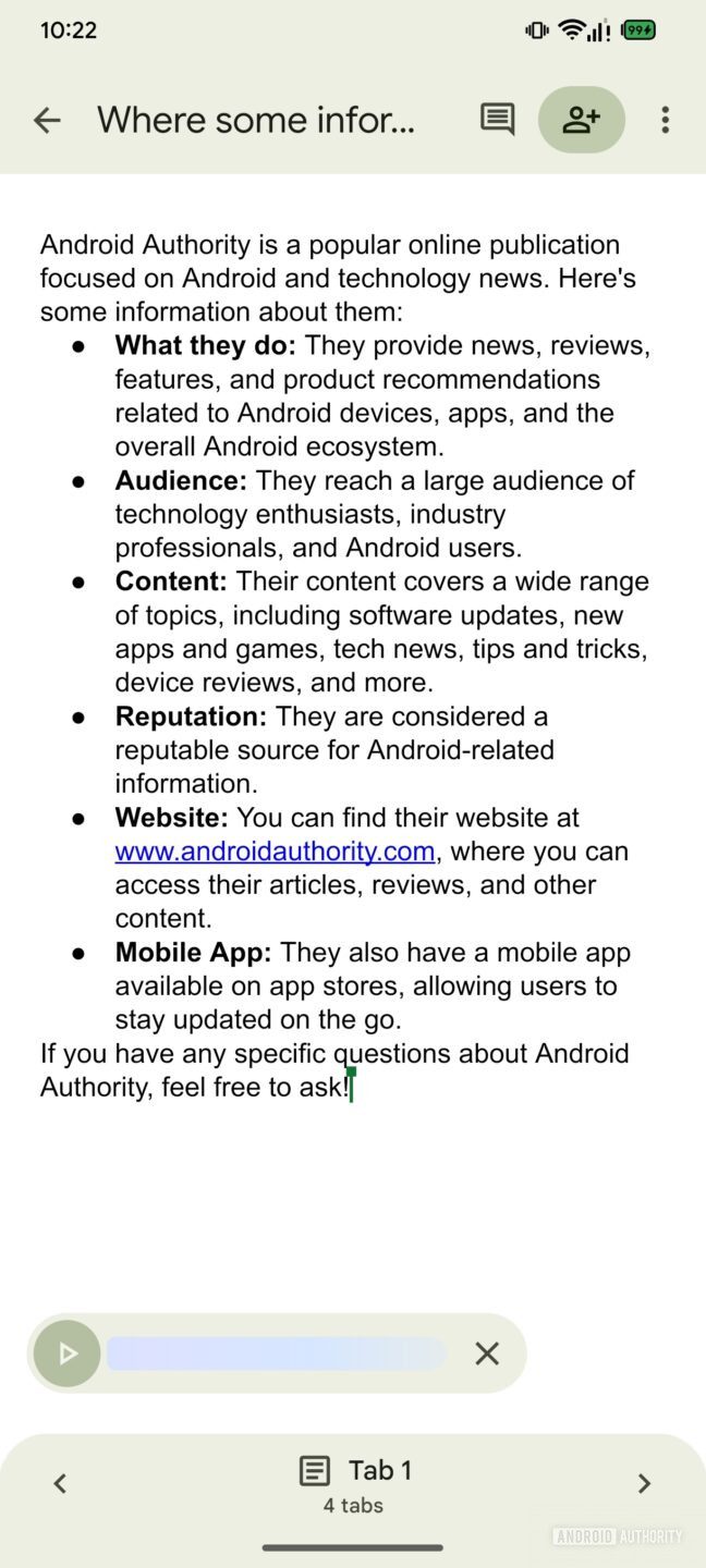 Google Docs on Android could soon let you listen to documents