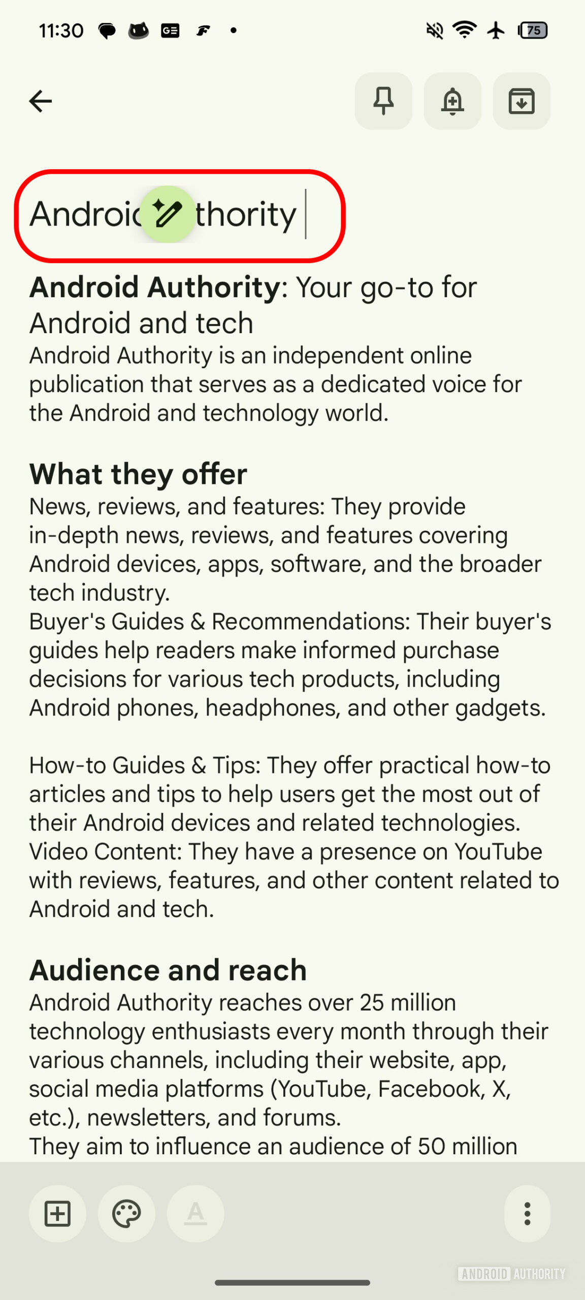 Google Keep AI title not working