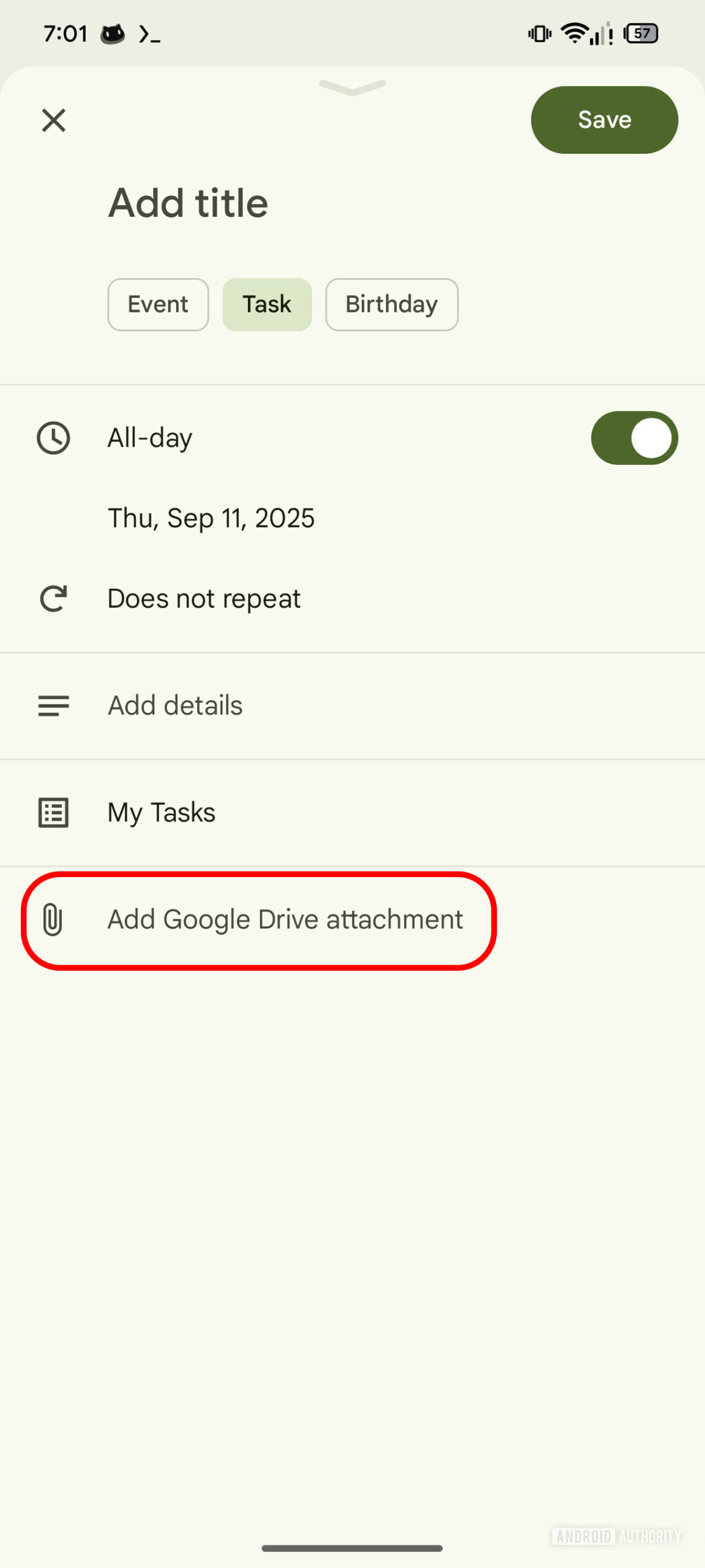 Google calendar task drive attachment