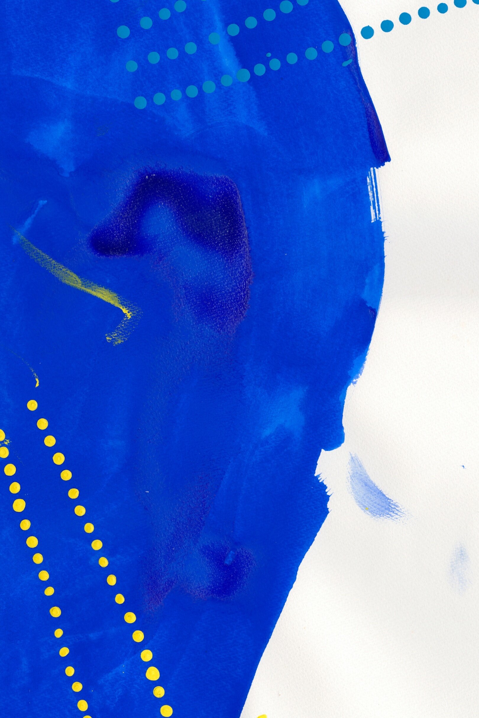 An abstract painted wallpaper image in blue and white.