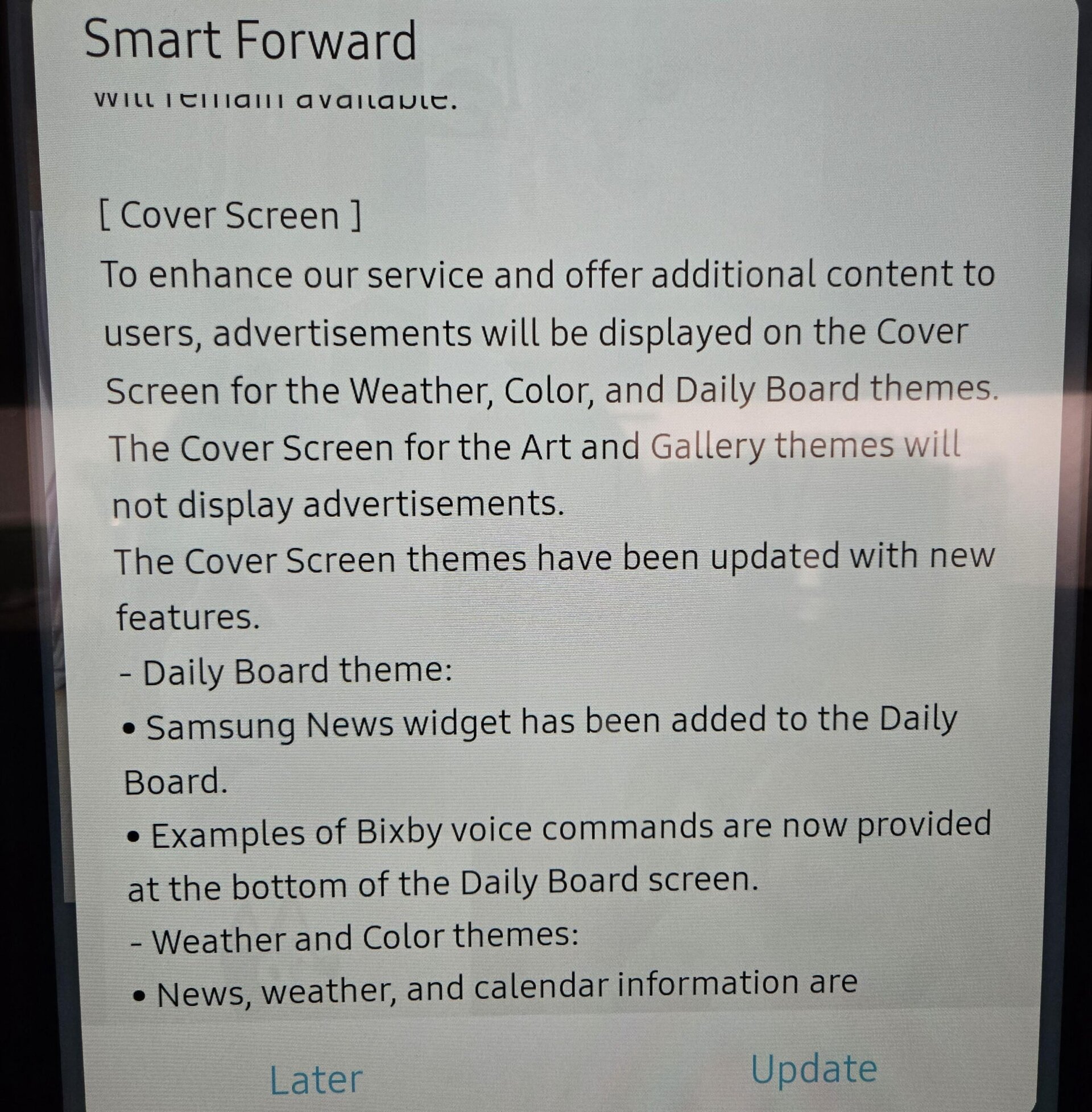 Samsung refrigerator ads update changelog