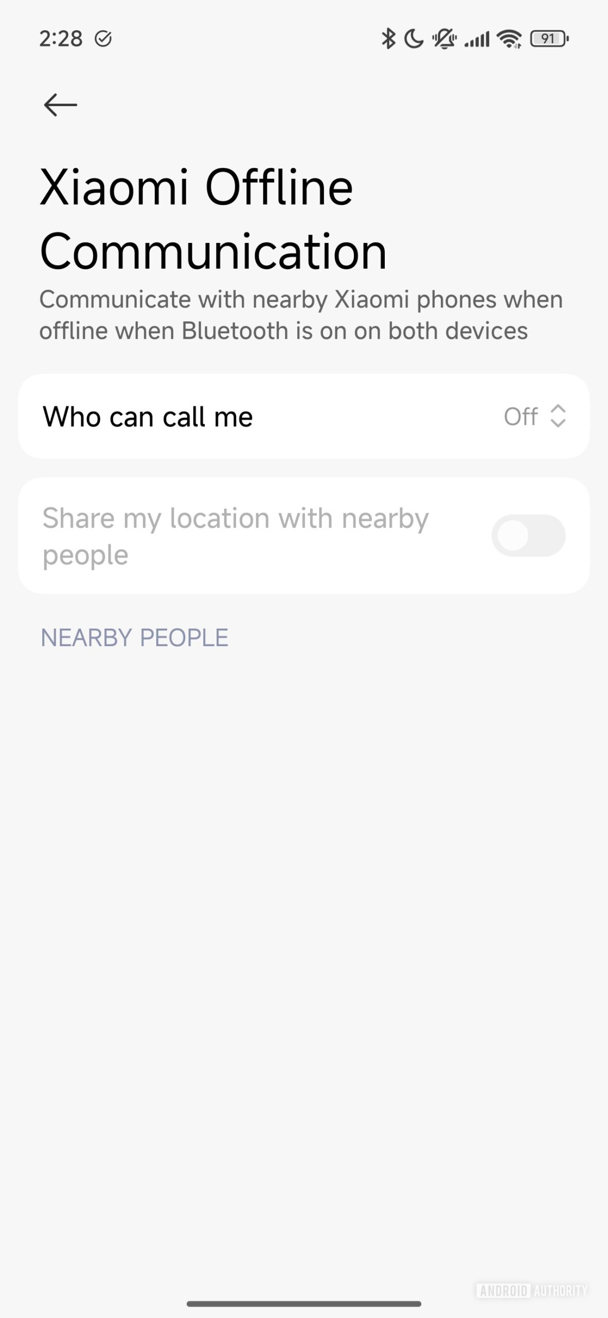 Screenshot of Xiaomi Offline Communication settings