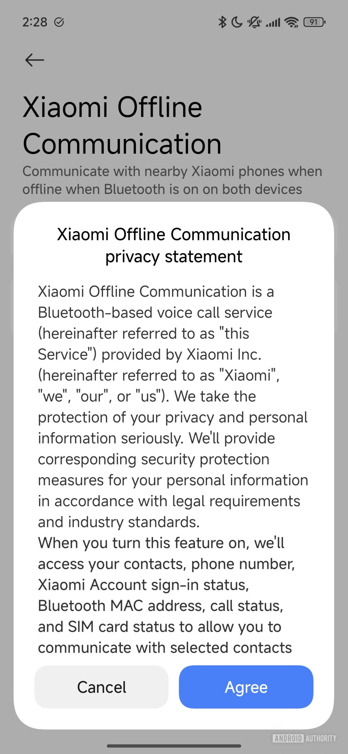 Screenshot of Xiaomi Offline Communication warning