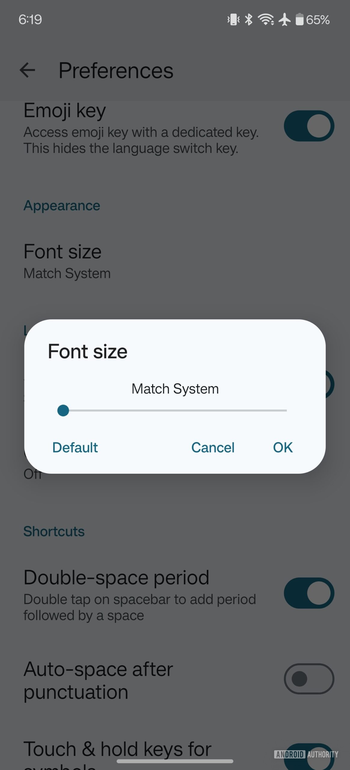gboard font size slider