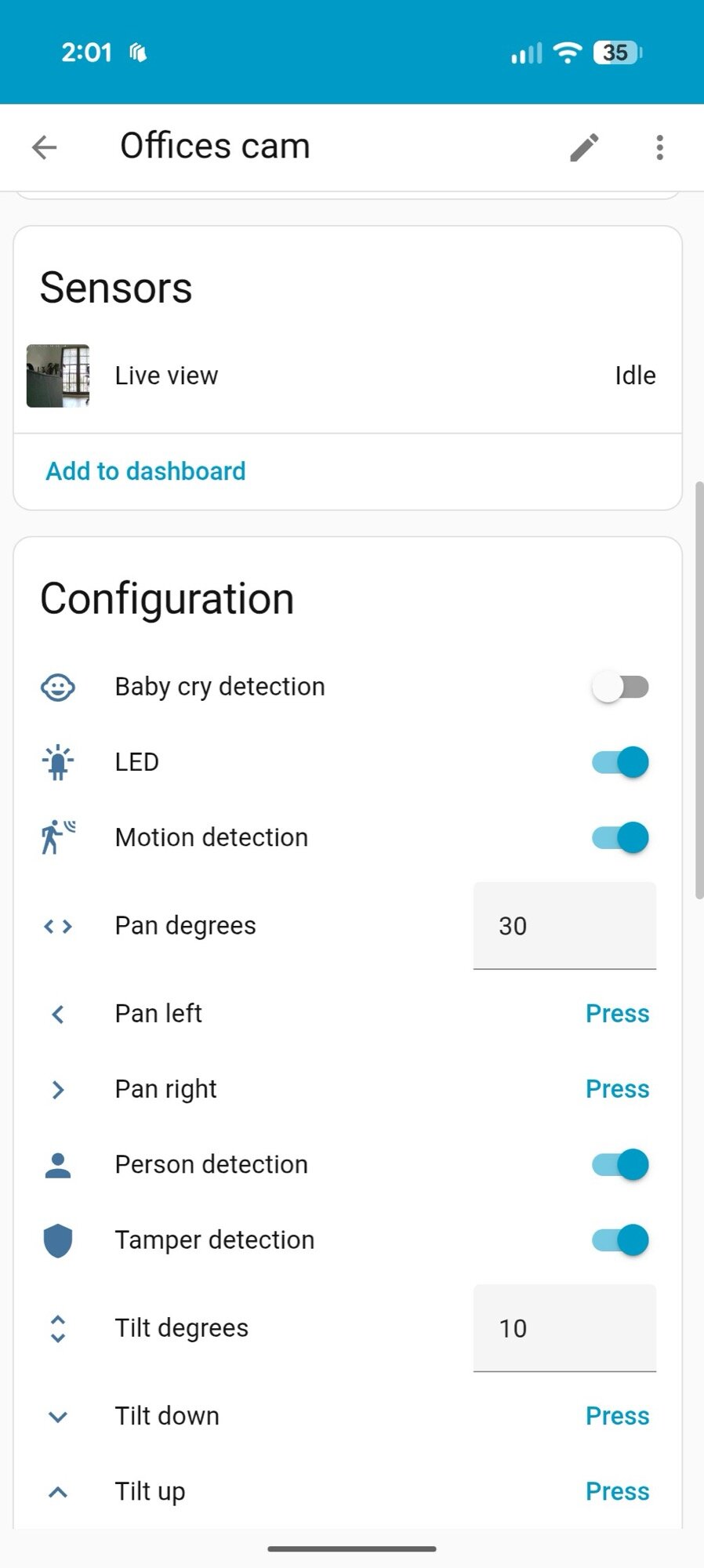 home assistant tp link tapo c225 settings screenshot