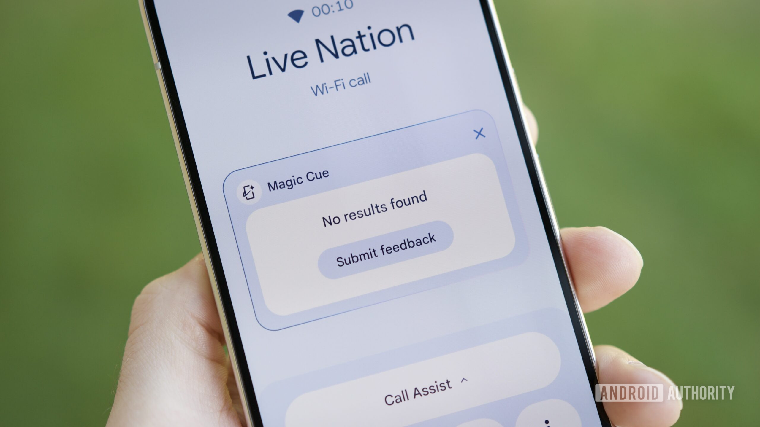 A phone call with the Magic Cue box saying, "No results found."