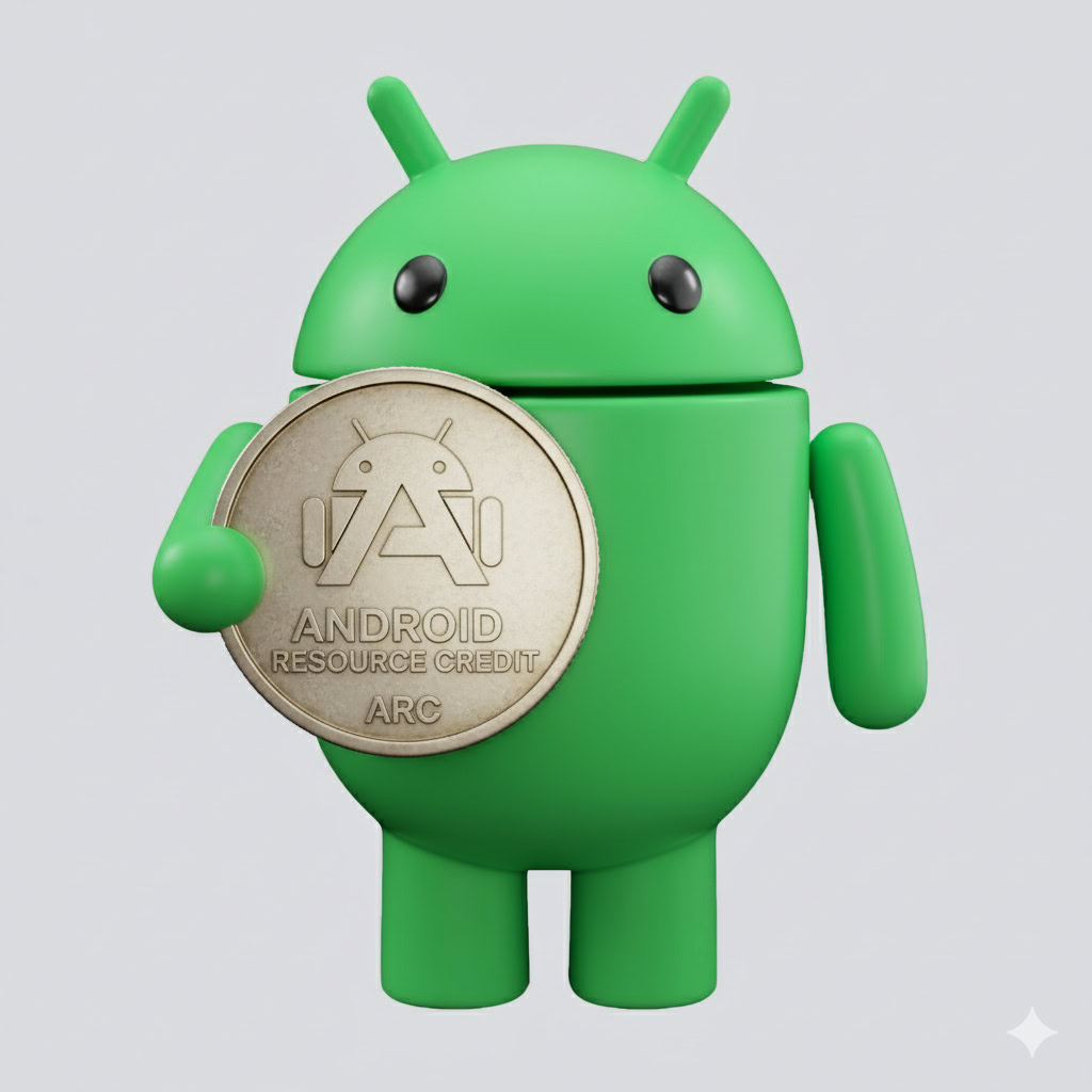 Android Bot holding up an ARC Android Bot holding up an ARC
