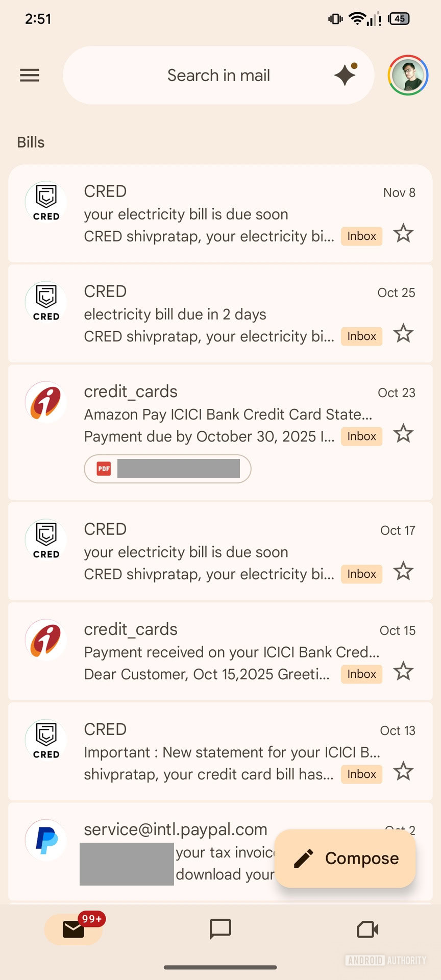 Gmail Upcoming Bills and Travel label (1)