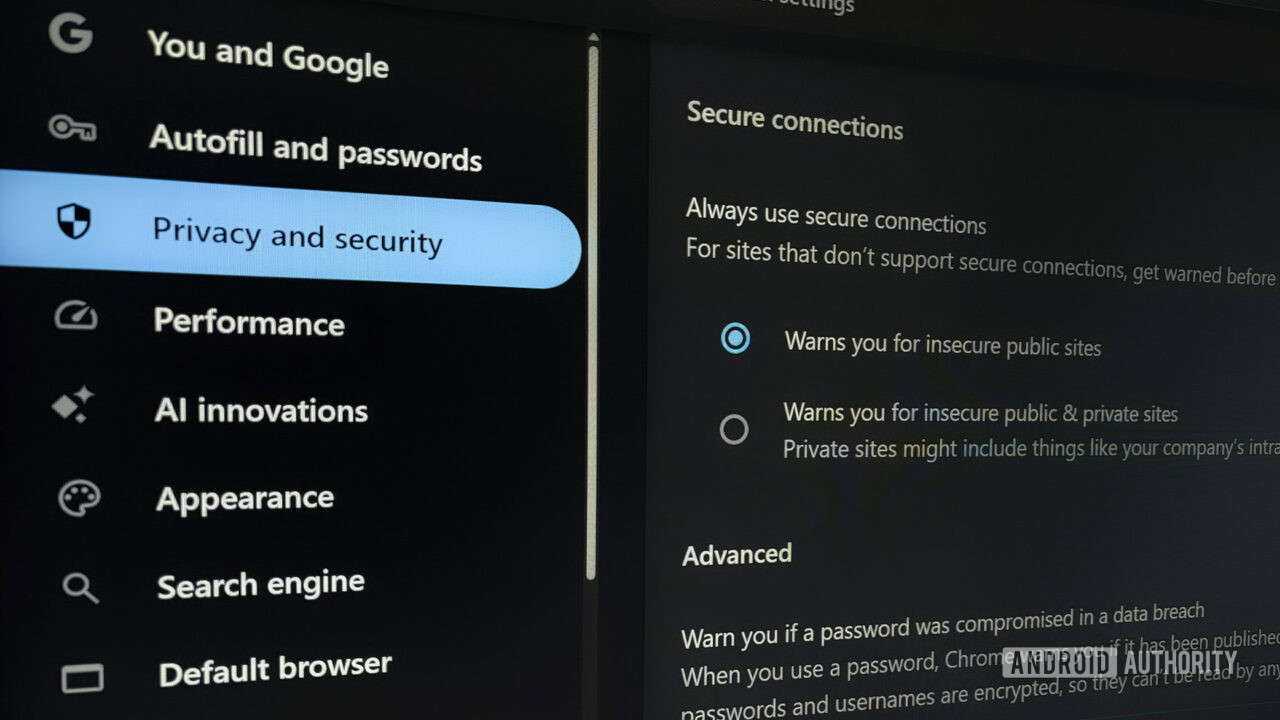 Google Chrome Always use secure connections setting Always use secure connections setting inside Google Chrome
