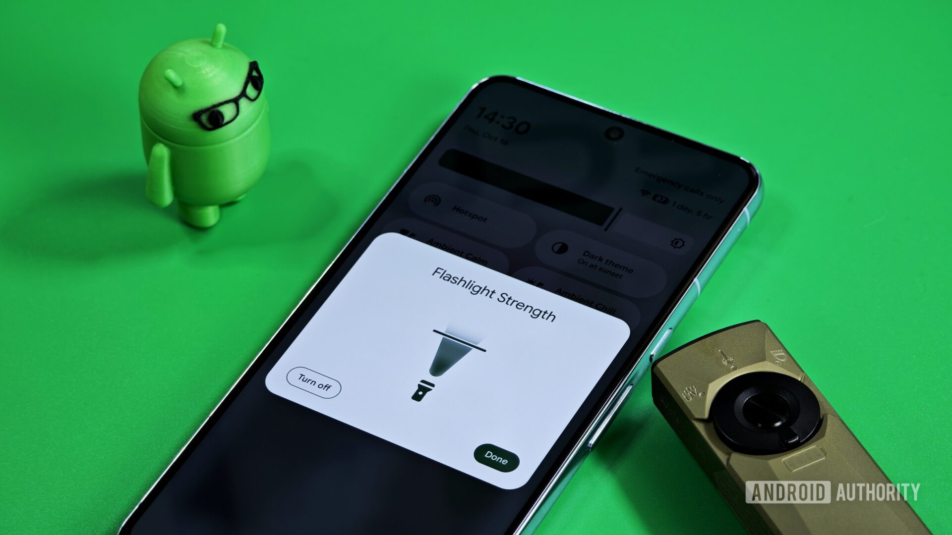 Android’s flashlight brightness slider now looks like a real flashlight