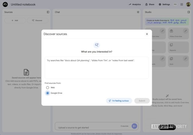 NotebookLM gets a new way to find sources in your Google Drive
