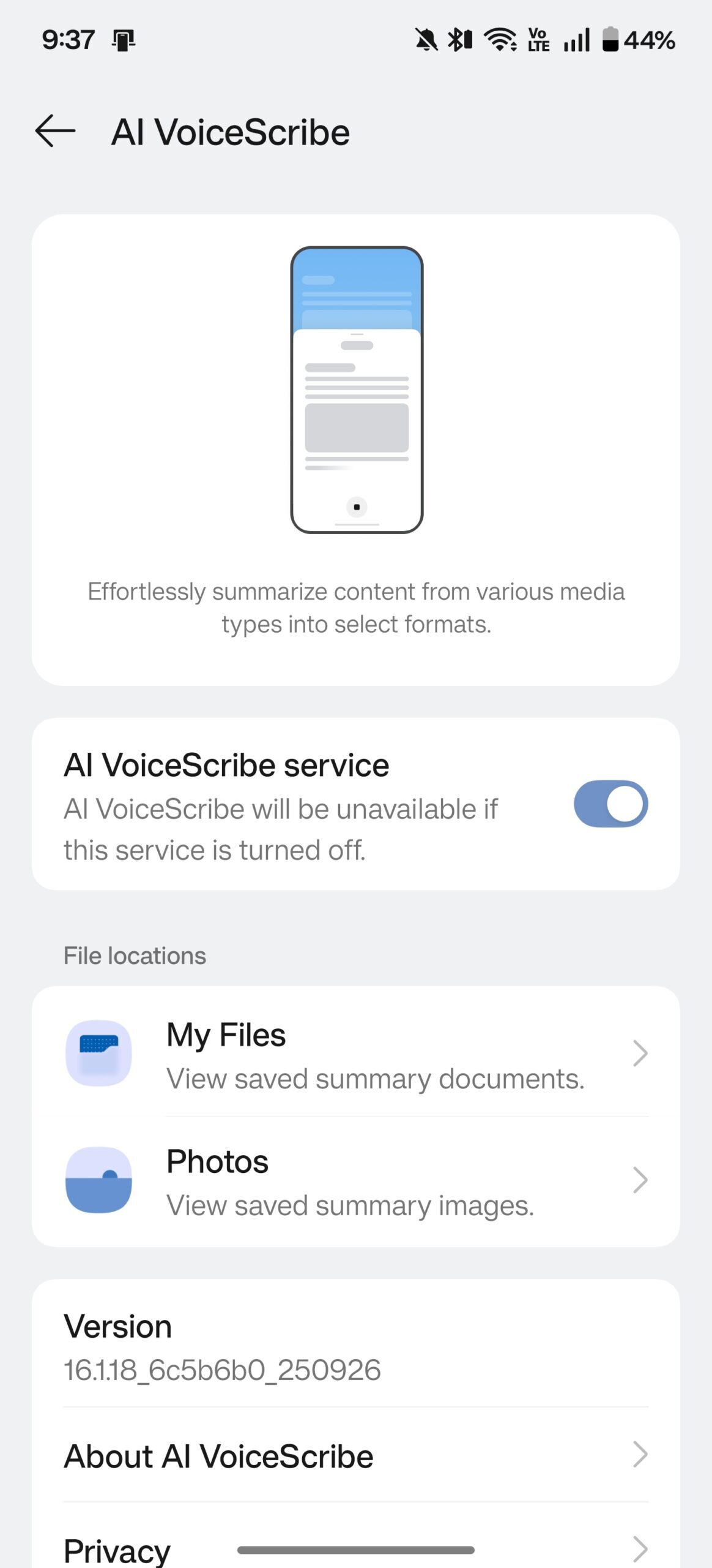 OnePlus AI VoiceScribe settings in OxygenOS 16