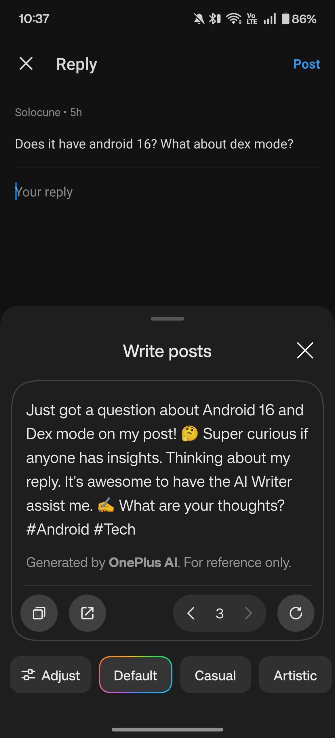OnePlus AI Writer social media caption generator 2