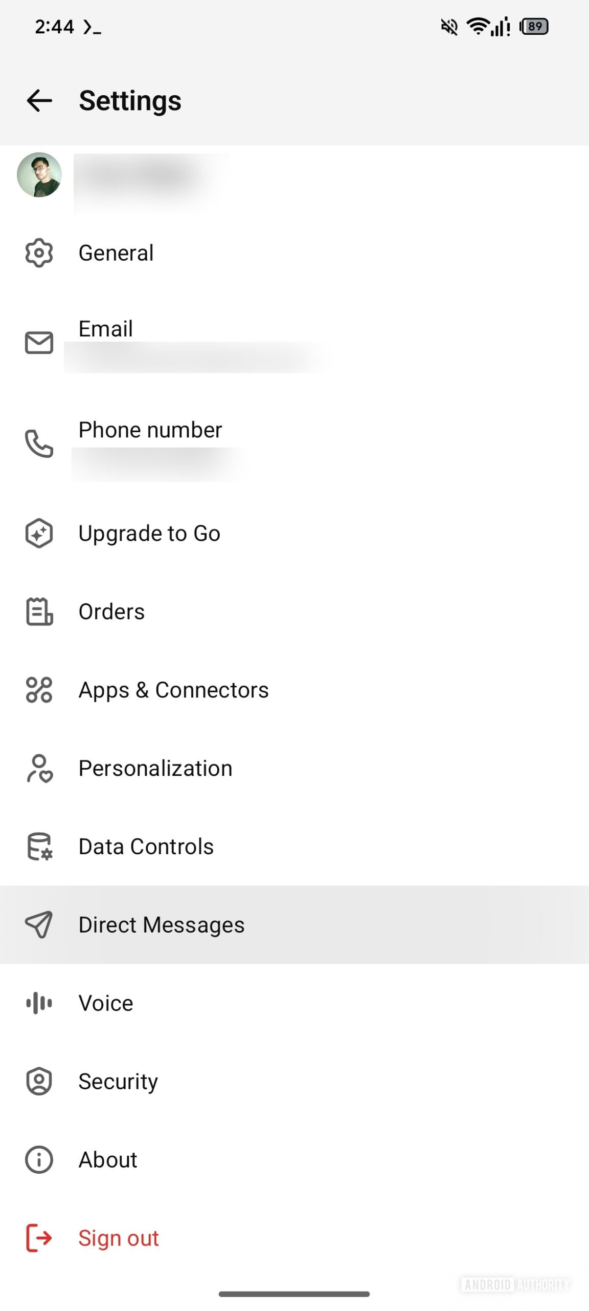 chatgpt direct message menu