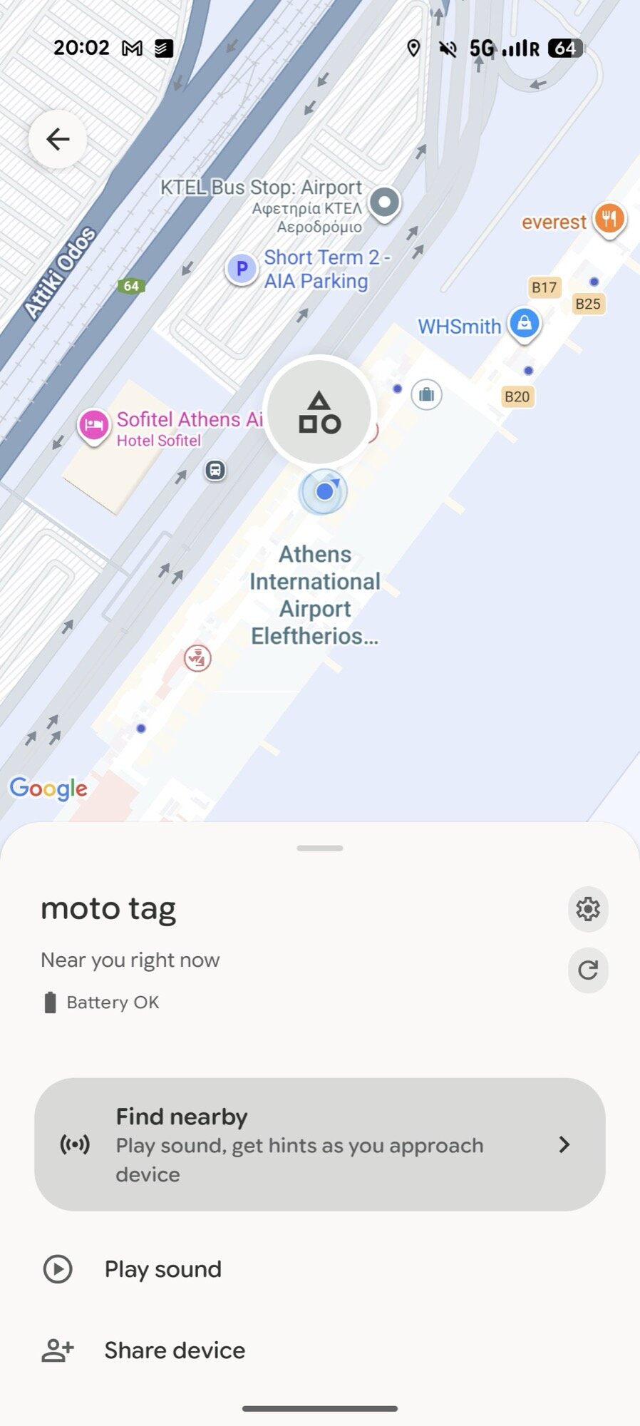 google find hub tracker post landing moto tag nearby luggage collected