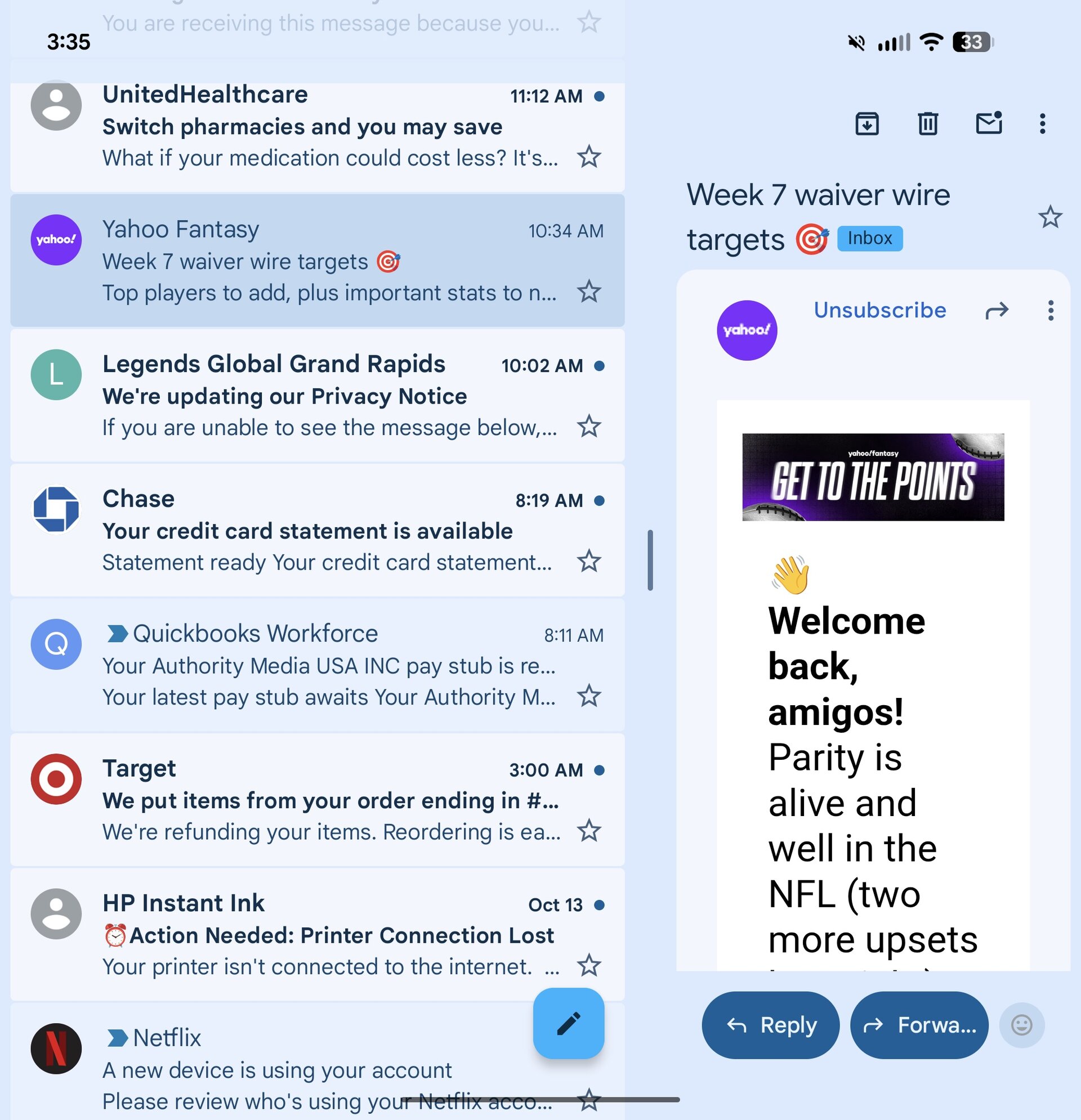 Screenshot of Gmail on the Pixel 10 Pro Fold.