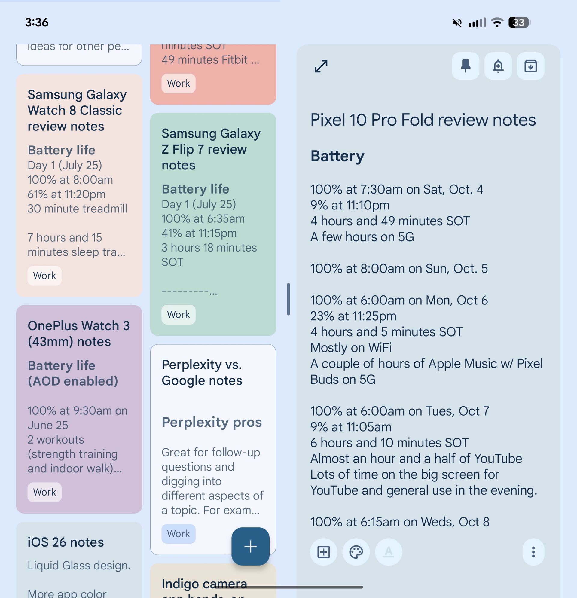 Screenshot of Keep on the Pixel 10 Pro Fold.