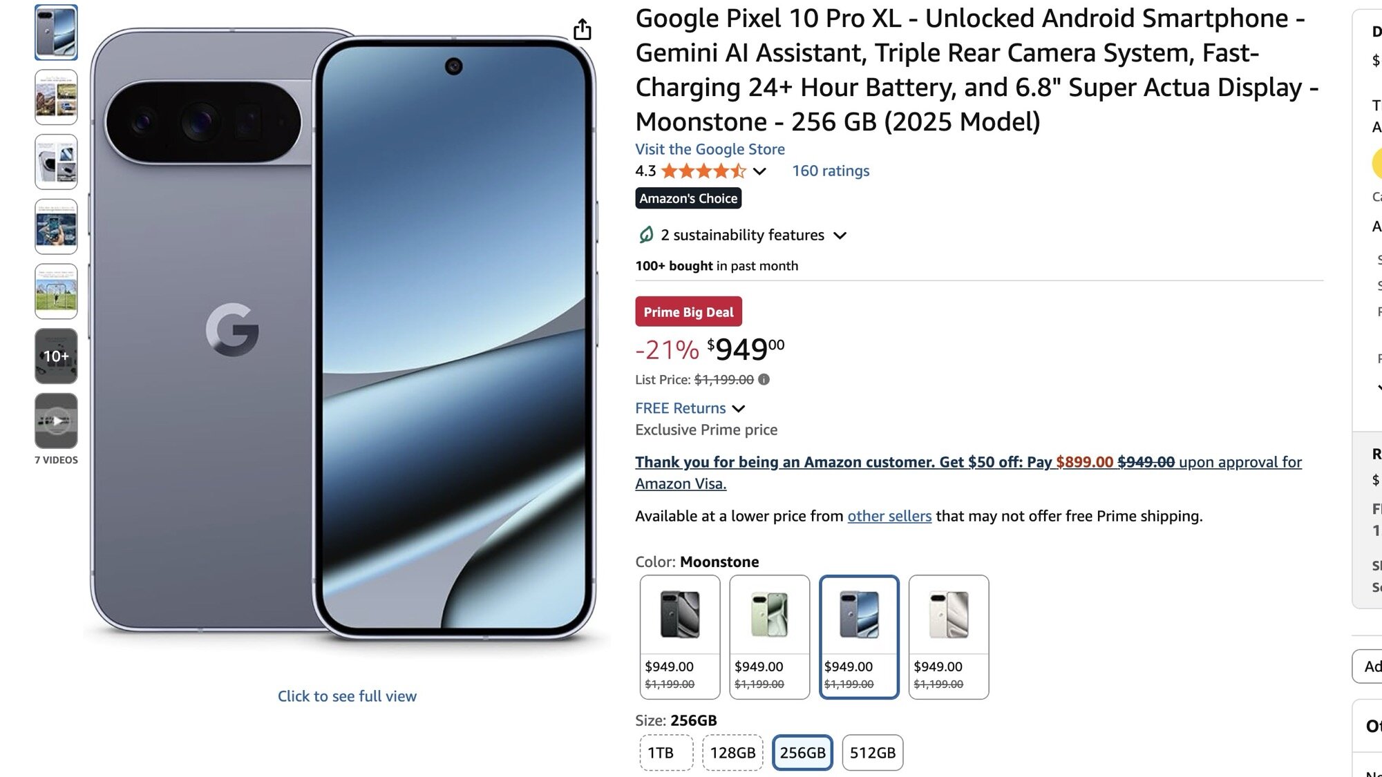 Google Pixel 10 Pro XL deal for Amazon Prime Big Deal Days