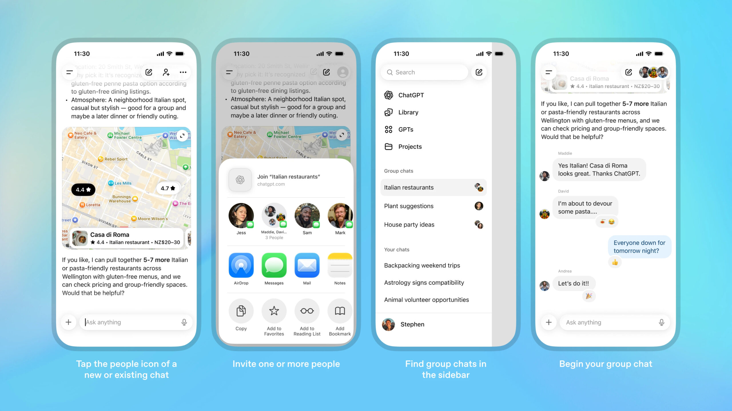 A promo images showing group chats in ChatGPT. 