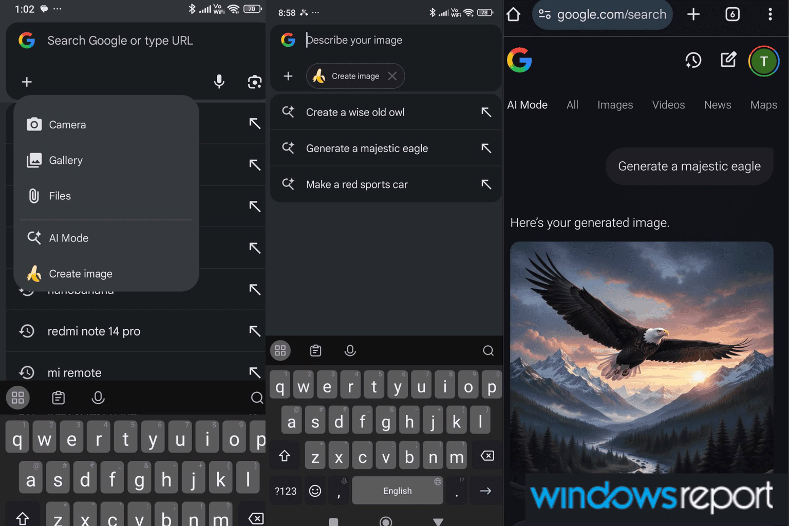 Chrome Android NanoBanana address bar image creation