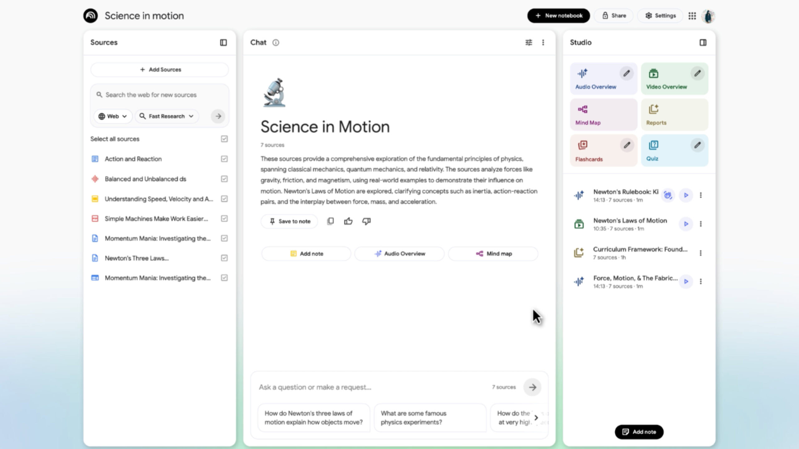 Deep Research working in the NotebookLM web client.