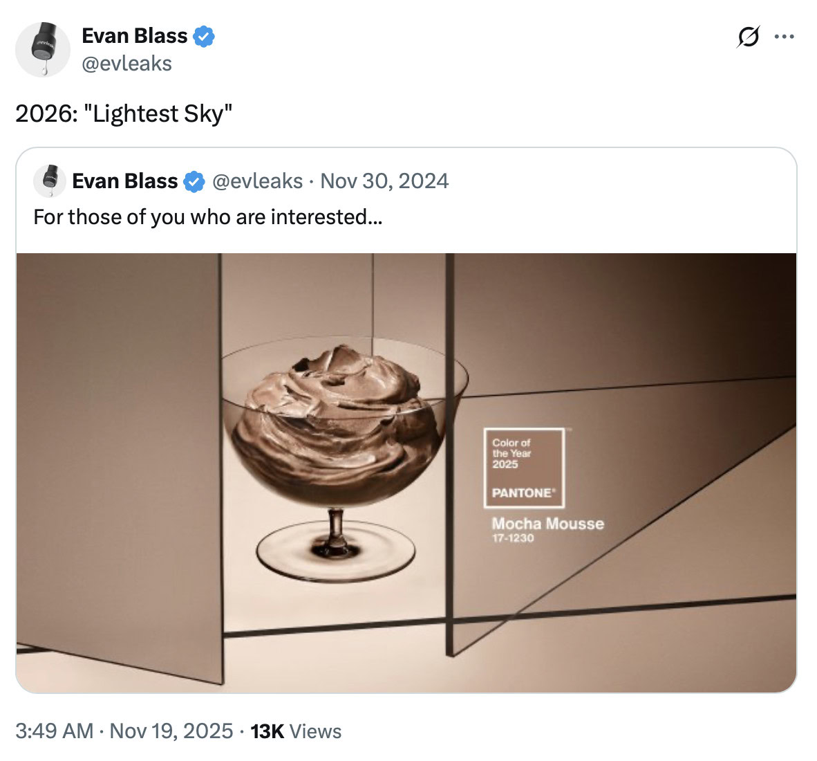 Evan Blass' leak of the Pantone 2026 Color of the Year.