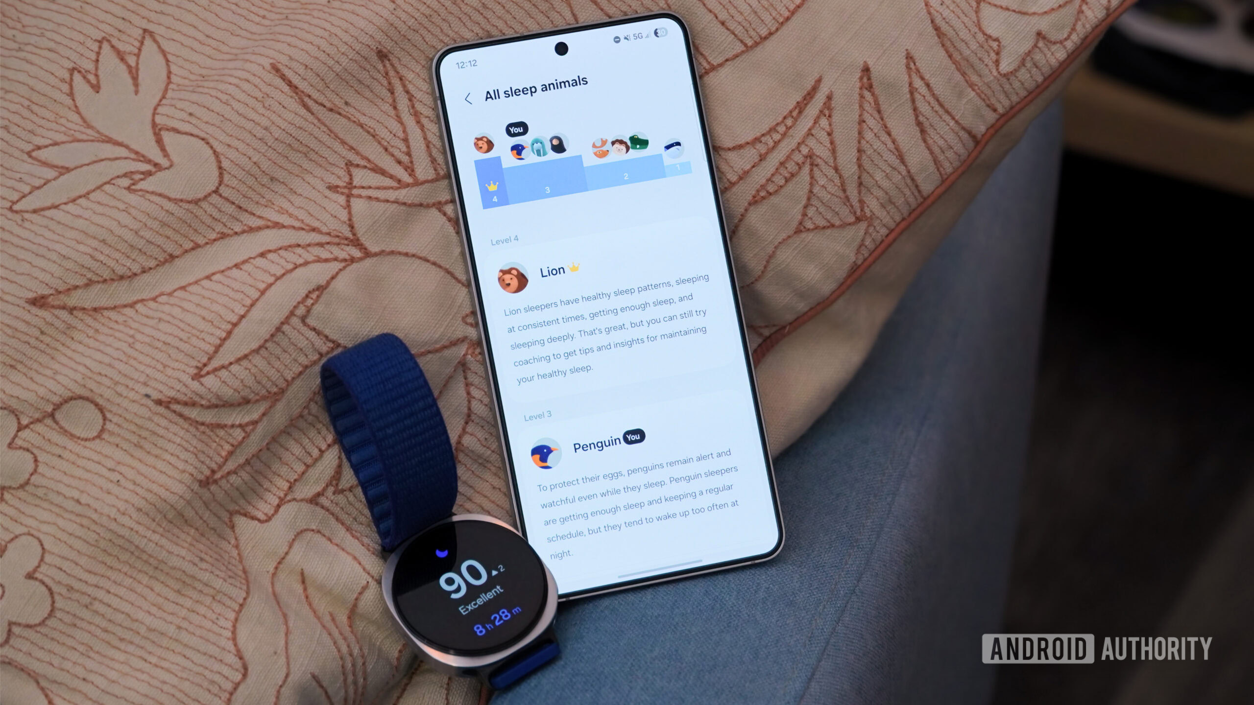 Galaxy Watch 8 AA 6 The sleep score on a Samsung Galaxy Watch 8 next to the list of sleep animals on a Galaxy S25 Edge.