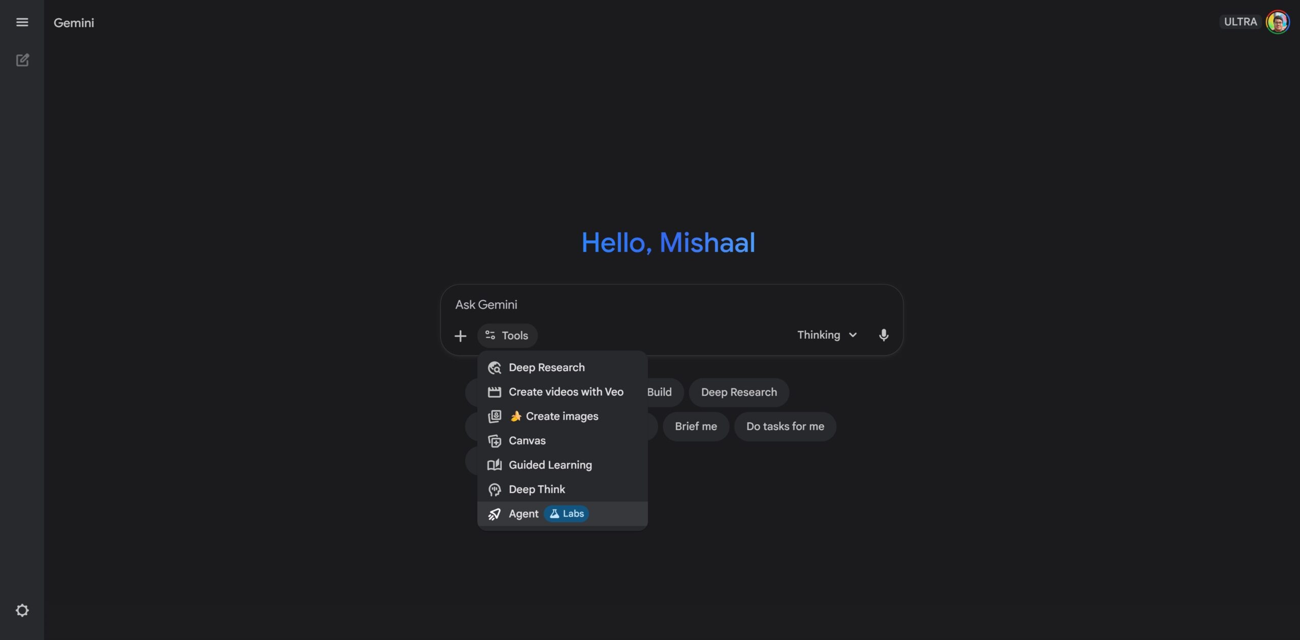 Gemini Agent in dropdown menu