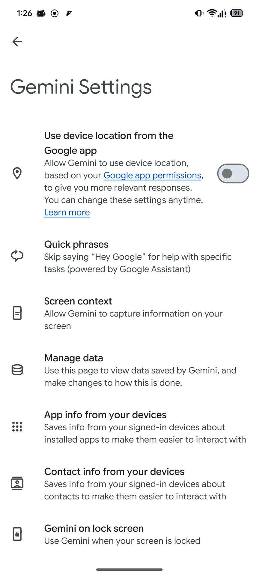 Gemini settings No choice screen for digital assistants