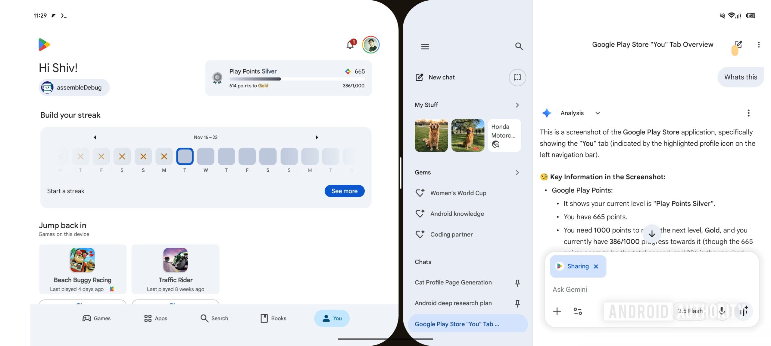 Gemini split screen response