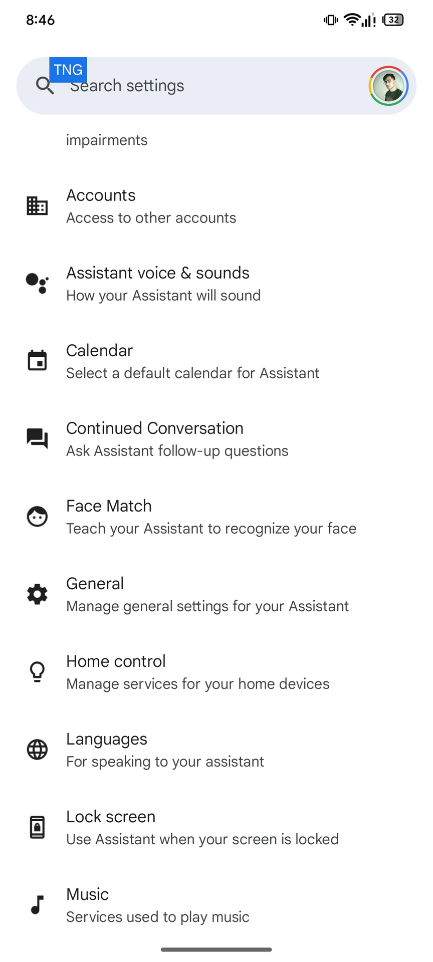Google Assistant settings No choice screen for digital assistants