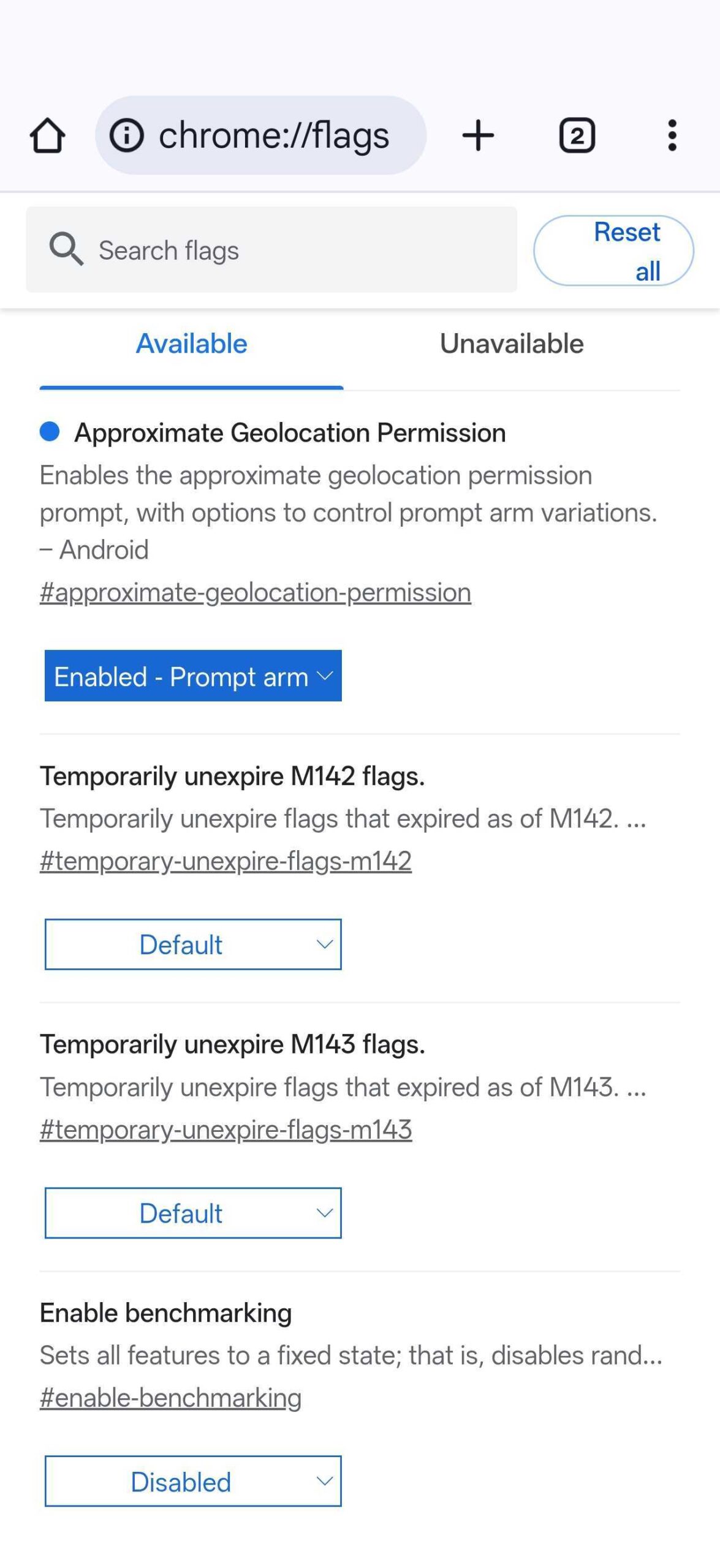 Google Chrome Android Approximate location flag 1