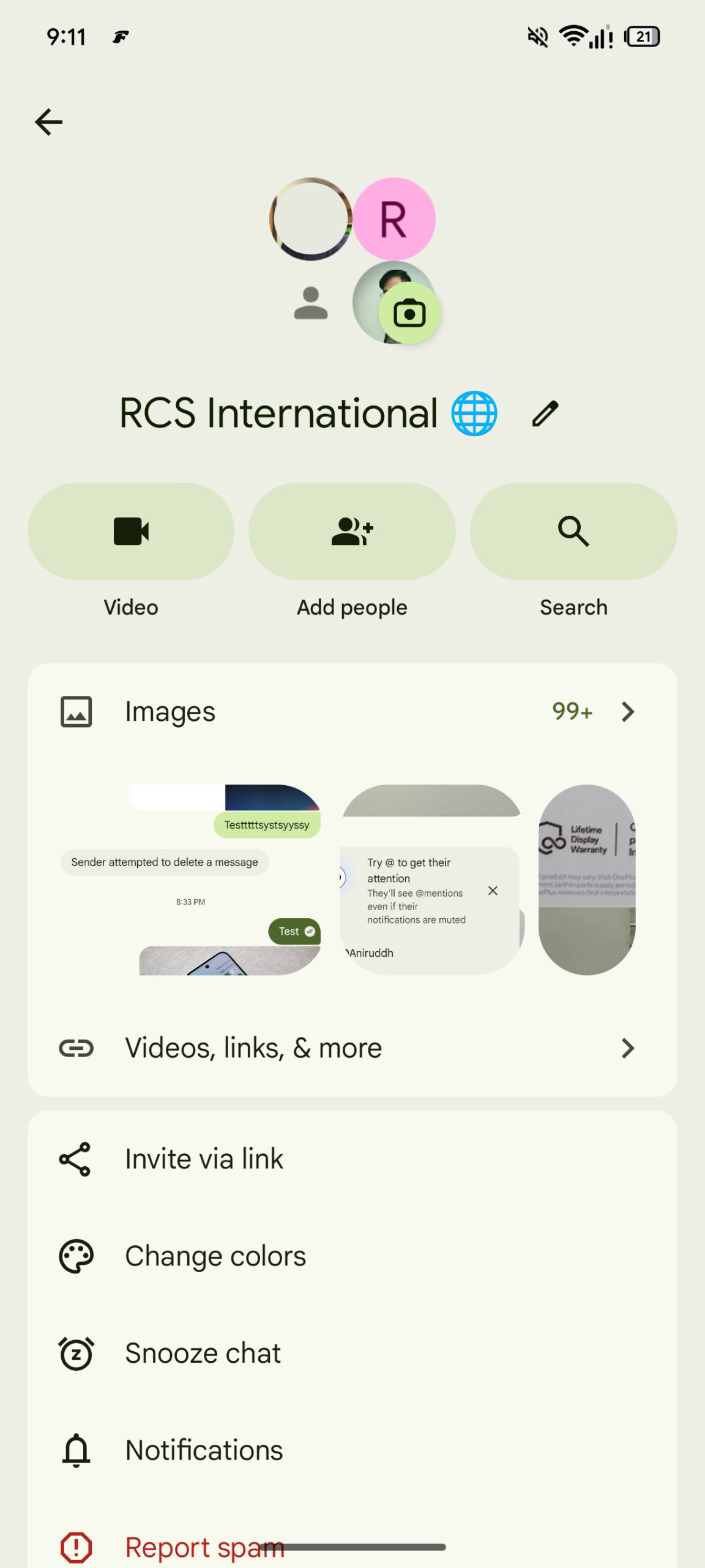 Google Messages Current UX for chat details page