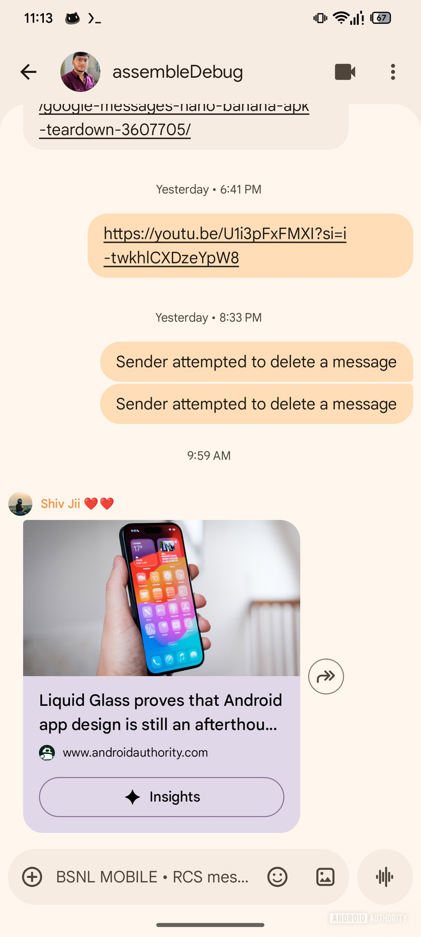 Google Messages Insights button and settings (1)