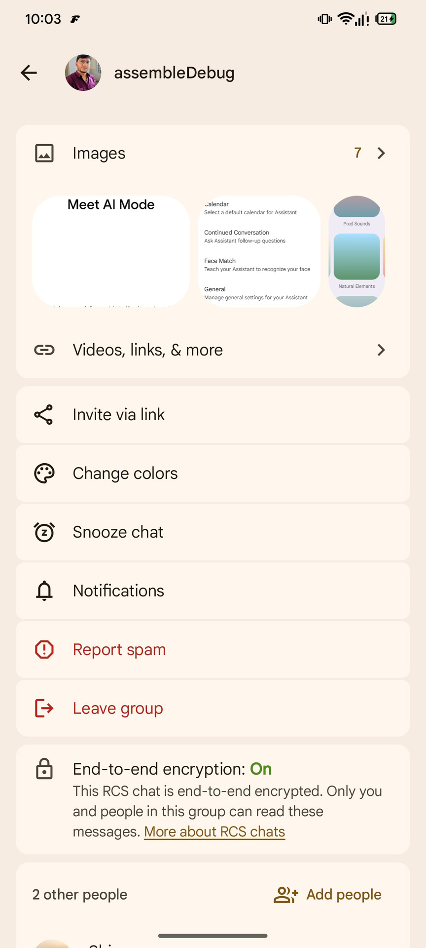 Google Messages Upcoming UX for chat details page