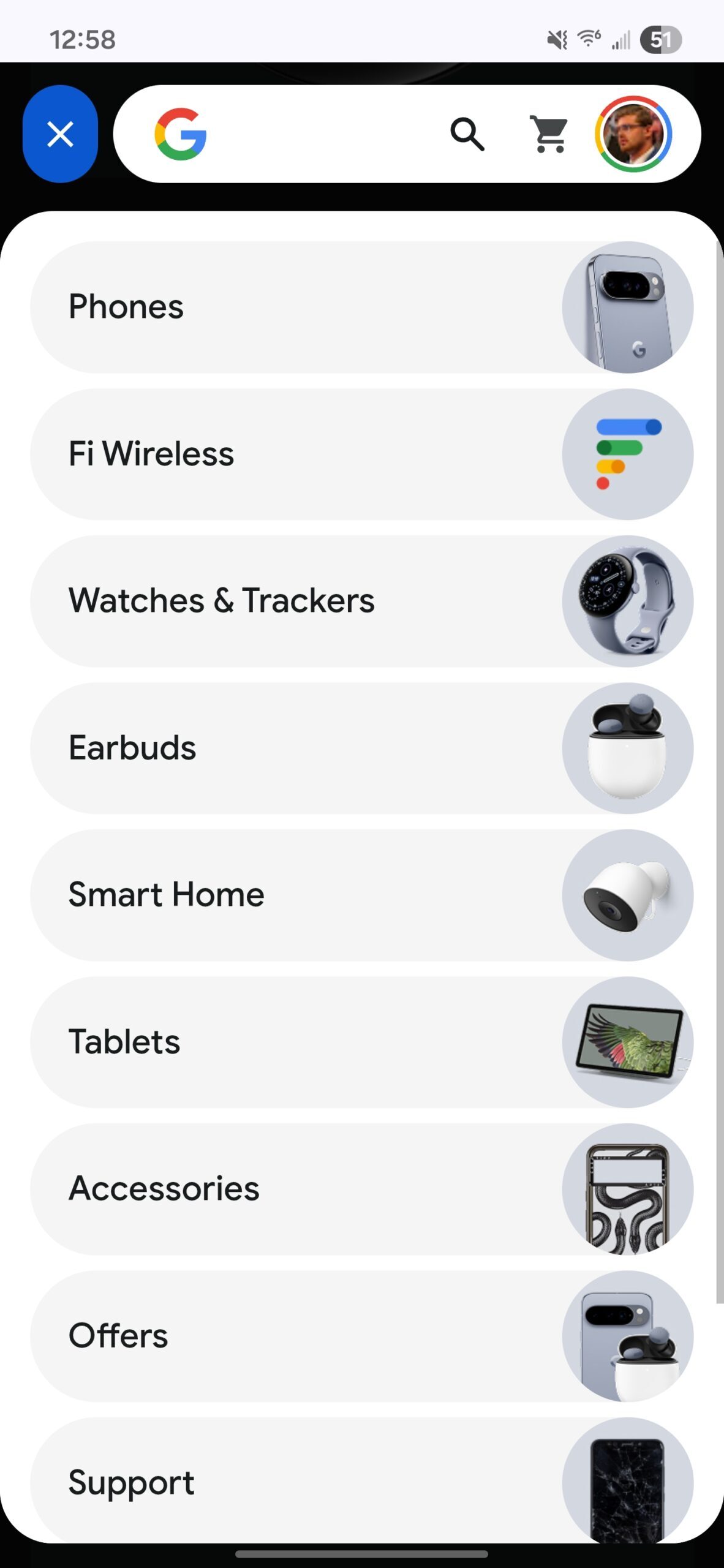 The pill-shaped menu for the Google Store redesign.