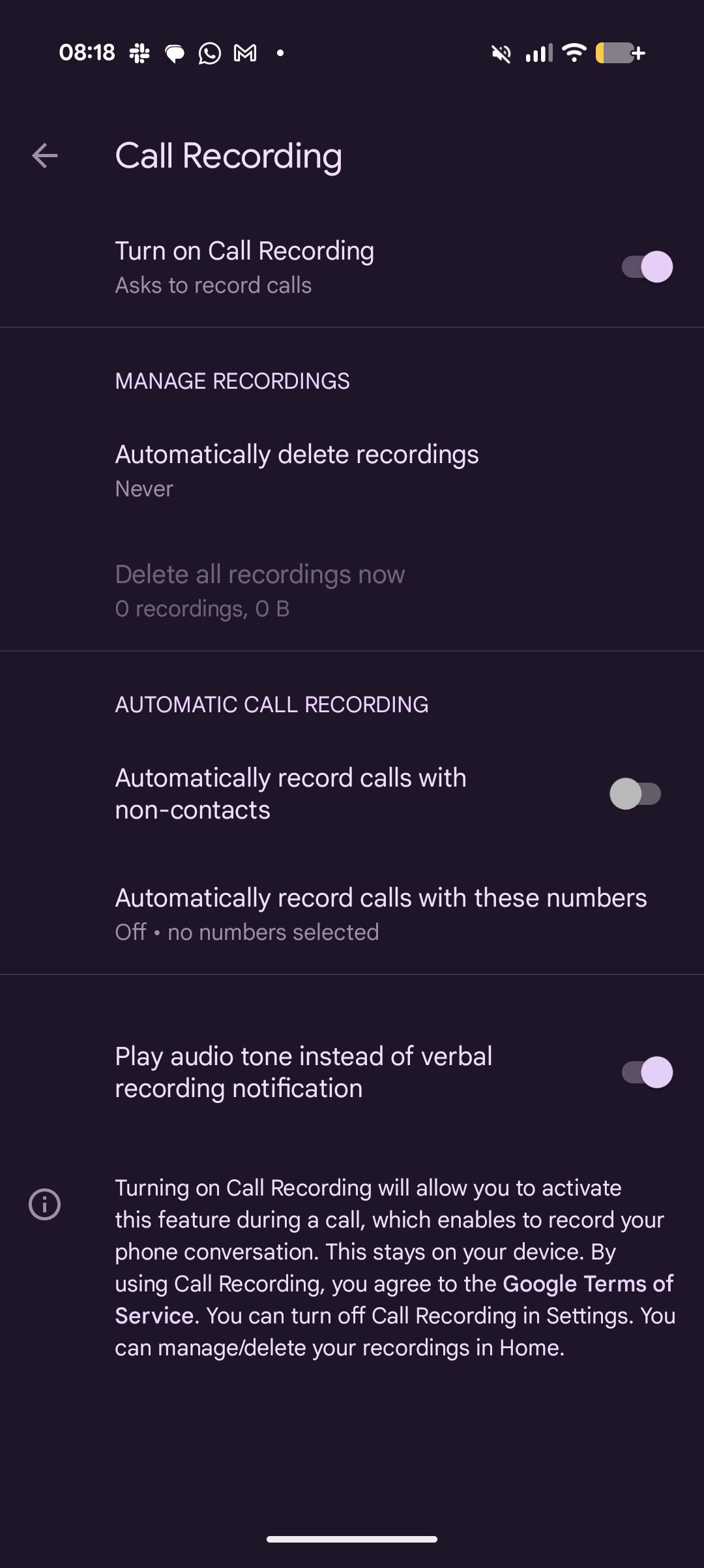 Pixel Call Recording Settings