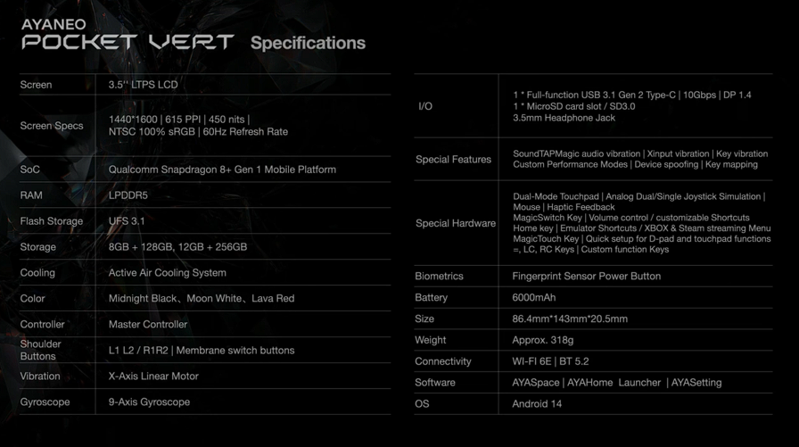 Pocket VERT specs