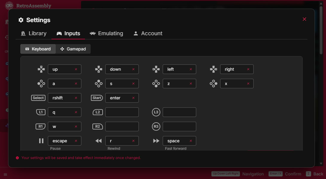 RetroAssembly Settings