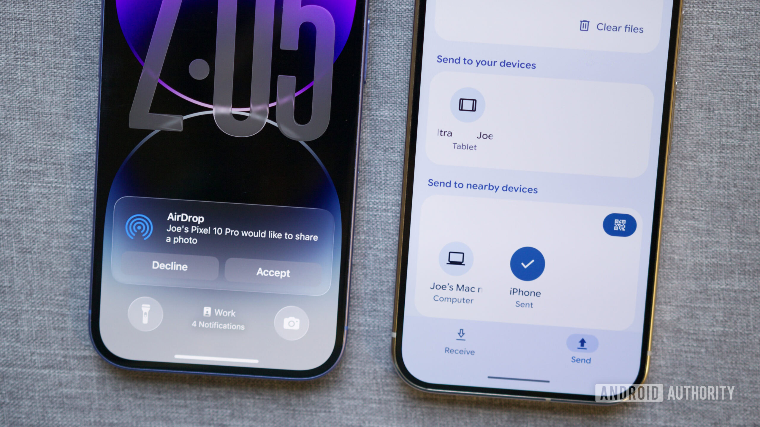 airdrop quick share hero 1 A Pixel 10 Pro sending a file to an iPhone over Quick Share.