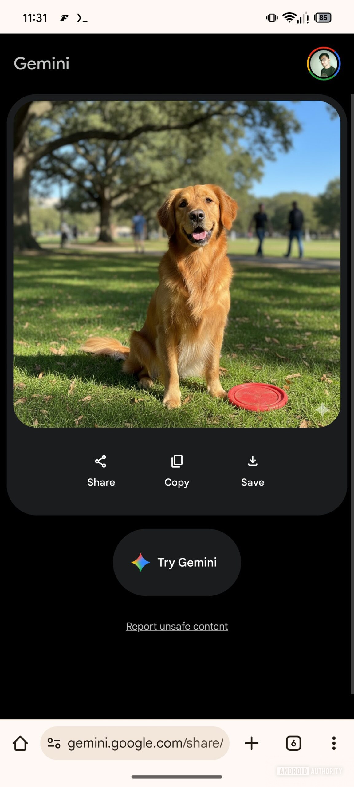 gemini image share link