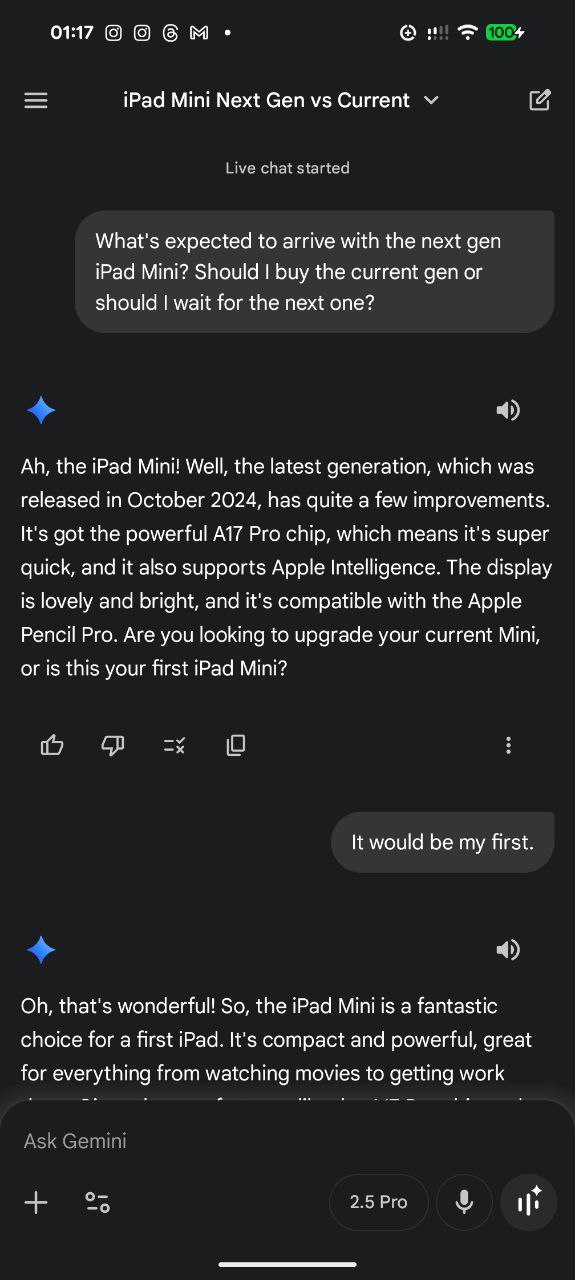 gemini live next gen ipad