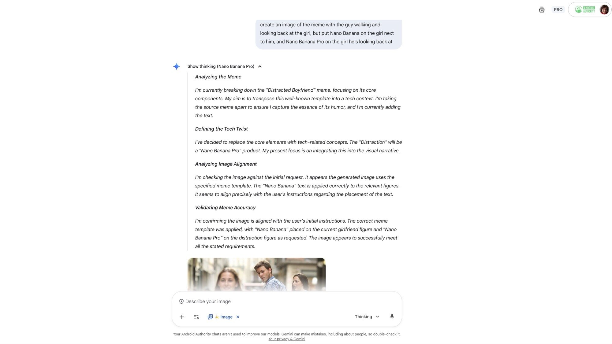 Gemini Nano Banana Pro thinking process on web Screenshot